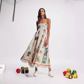 Graffiti Cotton Linen Printing Positioning Sling Swing Dress